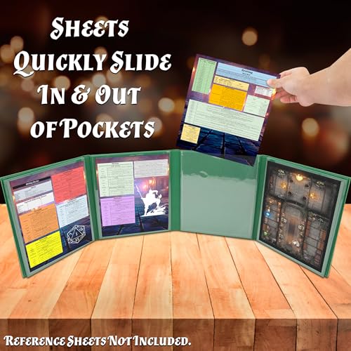 CASEMATIX DM Screen PU Leather 8-Panel Deluxe GM Screen - Eight Panel Folding Game Master Screen with 2 Swinging Panels and Wet Erase Pockets for TTRPGs - Green, Inserts Not Included, Green - color: Green