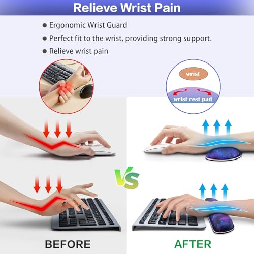 Mouse Pad Galaxy with Wrist Rest, 4-in-1 Large Mousepad+Keyboard Wrist Rest+Mouse Pad Wrist Support+Cup Pad Set,Ergonomic Mouse Pad,Anti-Slip,Memory Foam Desk Mat for Home Office Gaming(35.4×15.7in) - color: Galaxy