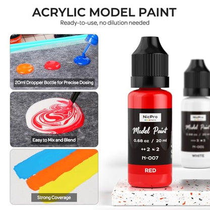 Nicpro 18 Colors Model Paint Set, 20ml Ready to Use Modeling Acrylic Paints | Brush & Airbrush Compatible, Miniature Paint Set for Beginners & Artists on Models, Figures, Crafts, Canvas, with 1 Thinner - style: 18 Colors with 1 Thinner