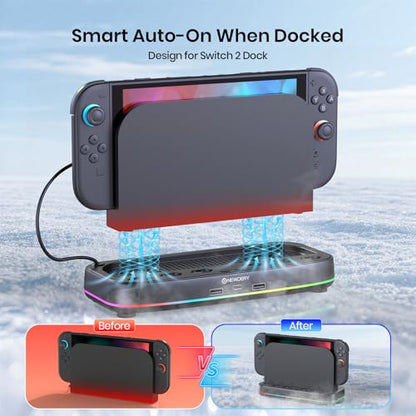 NEWDERY Cooling Fan for Nintendo Switch 2 Dock, Dual-Fan Cooling Stand | 3 Adjustable Speeds, RGB Light Modes, 6 Game Card Slots and 3 USB Ports for Cooling Control, Storage and Easy Expansion