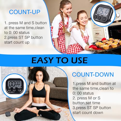Leumoi 24 Pack Multi-Function Digital Timers with Magnetic Back, Large LCD Display, Loud Alarm, Count up & Countdown, Memory Function for Cooking, Classroom, Study, Exercise & Work(Black) - color: Black