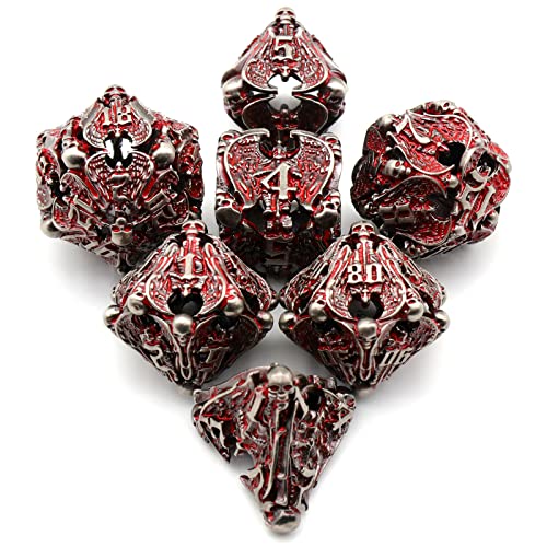 DND Dice, Metal Dice Set D&D Dungeons and Dragons Dices, Hollow Dice Set Polyhedral Dice Role Playing Dice Gaming D and D Dice for Board Game RPG (Angel Blood) - color: Angel Blood