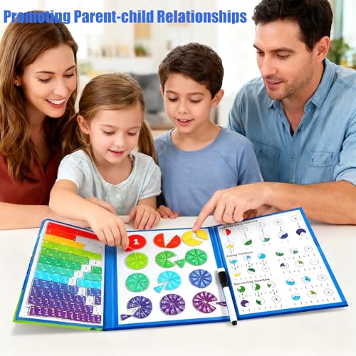 Magnetic Fraction Playook for Kids with 152 Pcs Fractions Magnets Tiles and Disc Set, Math Demonstration Book Learning Toys Fraction Manipulatives for Toddlers