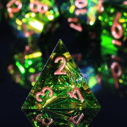 DND Resin Sharp Edge Polyhedral Dice Set,for Dungeons and Dragons RPG MTG Table Games,7 Pcs Handmade Gemstone Dice Set - color: Verdant Gild