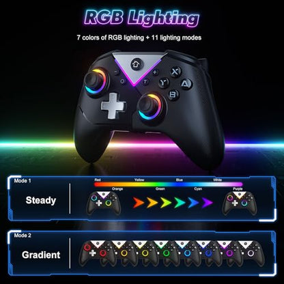 Xexvyrin Wireless Controller for PC， Turbo, Gyro Axis, Dual Vibration(RGB BLACK) (pitch black) - color: Pitch Black