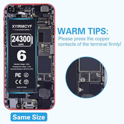 XYIRMCYF 24300mAh Super Capacity Battery Compatible with iPhone 6/6G, New 0 Cycle Li-Polymer Replacement Battery for iPhone 6/6G, with Professional Repair Tool Kit - color: 6-24300