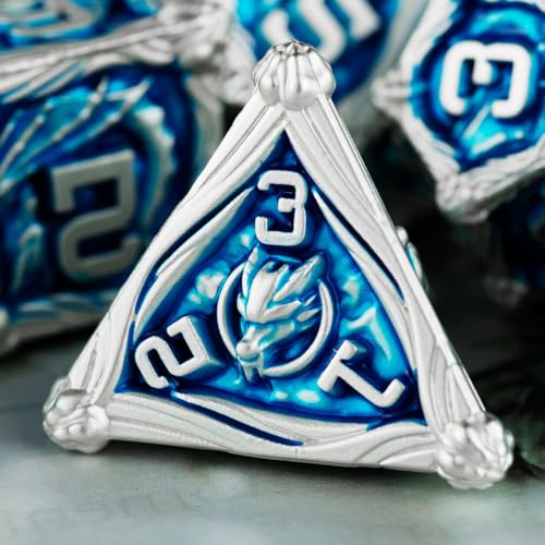 Surpass DND dice Set Blue Metal dice 7piece Set d&d Polyhedral Dice for Dungeons and Dragons MTG dice Pathfinder Role Playing (Blue) - color: Blue