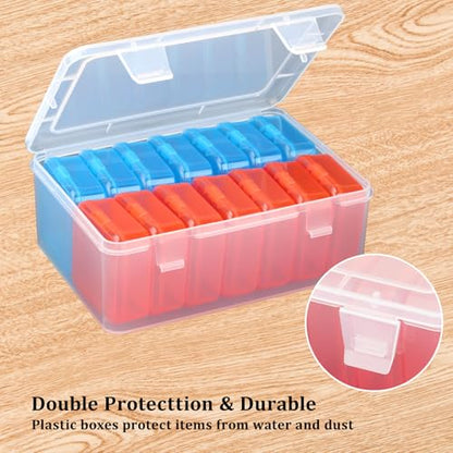 Mathtoxyz Small Bead Organizers(Red, Blue), 15 Pieces Plastic Storage Cases Mini Clear Bead Storage Containers Transparent Boxes with Hinged Lid and Rectangle Clear Craft Supply Case - color: BlueRed - 1P