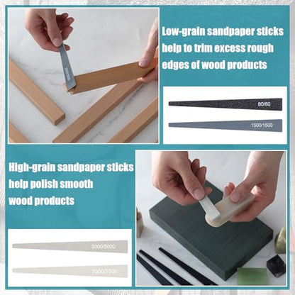 Honoson 20 Pcs Sanding Sticks for Plastic Models 3D Print Polishing Sticks Assorted Metal and Wood Sanding Tools Accessory for Model Craft Amateur Beginner(Low Grits and High Grits,Groovy Style) - style: Groovy Style