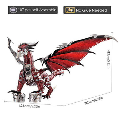 Piececool Black Dragon King 3D Metal Model Building Kits with DIY Tools Set, Challenging 3D Metal Puzzles for Family Time, Great Christmas Birthday New Year Gifts - color: Black Dragon King With Tool