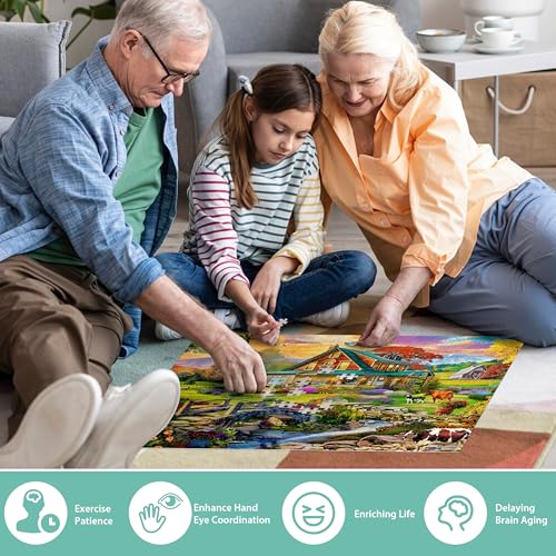 Jigsaw Puzzles for Adults 500 Pieces, Country Life Puzzle Interlock Perfectly Letter on Back No Dust, Challenging Puzzle Home Decor Birthday Party Gift Toy for Men Women Olders Seniors (21 x 15 in) - style: Country Puzzle