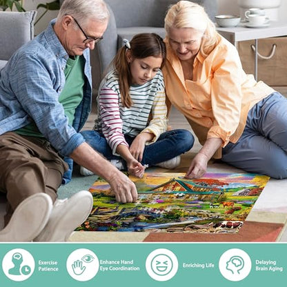 Jigsaw Puzzles for Adults 500 Pieces, Country Life Puzzle Interlock Perfectly Letter on Back No Dust, Challenging Puzzle Home Decor Birthday Party Gift Toy for Men Women Olders Seniors (21 x 15 in) - style: Country Puzzle