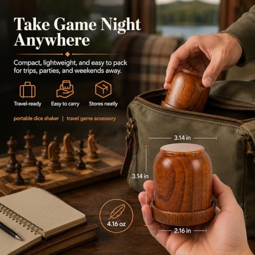 Toddmomy Wooden Dice Cup with Lid and Tray, Solid Wood Shaker Set with 5 Dice for Bar KTV Party, Board Game Accessories for Game Night