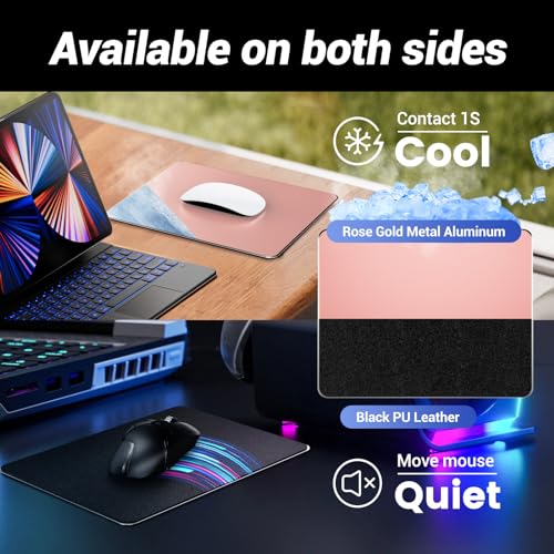 HONKID Metal Aluminum Mouse Pad Pink, Office and Gaming Thin Hard Mouse Mat Double Sided Waterproof Fast and Accurate Control Mousepad for Laptop, Computer and PC,9.06"x7.08",Rose Gold | Office and Gaming Thin Hard Mouse Mat Double Sided Waterproof Fast A