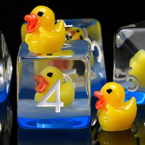 DND Resin Yellow Duck Dice Set, D&D Polyhedral Dice for Dungeons and Dragons RPG, MTG Role Playing Games D and D Dice 7pc D20 D12 D10 D8 D6 D4 for Ages 15 and Up - color: Yellow Duck2