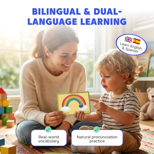 Kidrox 100 First Words Flash Cards for Toddlers, English with Spanish Learning Cards, Preschool Vocabulary & Speech Development Toy with Peek-a-Boo Sleeve for Memory Enhancement & Pattern Recognition - style: First 100 Words