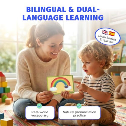 Kidrox 100 First Words Flash Cards for Toddlers, English with Spanish Learning Cards, Preschool Vocabulary & Speech Development Toy with Peek-a-Boo Sleeve for Memory Enhancement & Pattern Recognition - style: First 100 Words