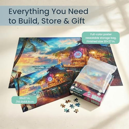 1000 Piece Jigsaw Puzzle for Adults - Beach Bar at Sunset - Challenging Puzzle Perfect for Game Nights - 1000 Piece Puzzle for Adults. 20x27 inches(Island Escape) - color: Island Escape