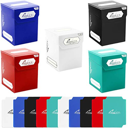 Quiver Time Deck Blocks 100+, Set of 5 MTG Deck Boxes with Dividers | Set of 5 deck boxes in white, black, blue, red and green, each with 100+ cards and 2 dividers, for MTG, Yugioh and other TCG - color: White, Black, Blue, Red & Green, size: 100+