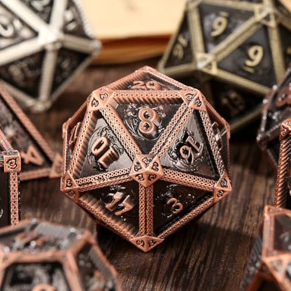 Metal Dice Set, Fly Dragon Pattern, 7pcs Polyhedral Metal DND Dice Set, DND Starter Set, D&D Gifts with Gift Box, Role Playing Board Games Accessories, Red Copper ﻿ ﻿ - color: Red Copper