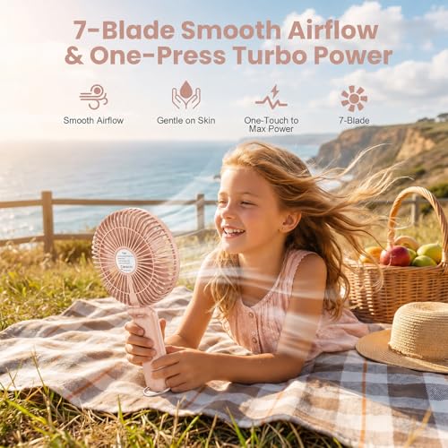 Portable Handheld Fan, 10000mAh Rechargeable 6-Inch Personal Fan for Travel | Ultra Quiet Foldable Desk Fan, 5-Speed Battery Operated Fan with Up to 40H Runtime and Digital Display for Travel and Makeup - color: Pink