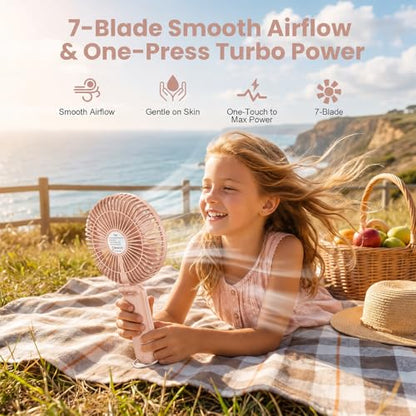 Portable Handheld Fan, 10000mAh Rechargeable 6-Inch Personal Fan for Travel | Ultra Quiet Foldable Desk Fan, 5-Speed Battery Operated Fan with Up to 40H Runtime and Digital Display for Travel and Makeup - color: Pink