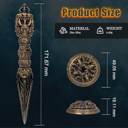 Unique Metal Wand Dice Set Seven as one with Bagua Spinner - Heavy Zinc Alloy RPG Dice Tower Alternative, Complete Polyhedral Set D20 D12 D10 D8 D6 D4 D100 for DND Gifts with one D2 coin (brass) - color: Brass
