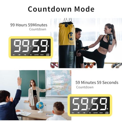 Large 7.8" Digital Timer, Magnetic LED Timer for Kitchen & Classroom | USB-C Rechargeable, Up to 99 Hours Count Up & Countdown Timer with 3 Brightness Levels, 4 Alert Modes and 3 Volume Levels - color: Yellow