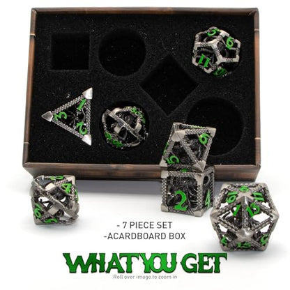 Hollow Cthulhu Metal Polyhedral Dice Set - D&D for Fantasy Tabletop RPG Role Playing Games Gift for DND Lovers(Green Number) - color: Cthulhu Green Number
