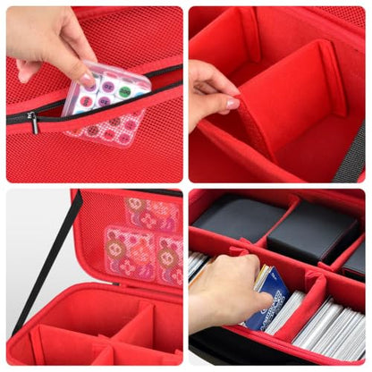 casmilee Deck Box Carrying Case for MTG/TCG Cards with Playmat Straps | 6 Adjustable Dividers, Mesh Pocket, Shoulder Strap, Holds Deck Boxes, Dice and Playmat, Case Only - color: Red