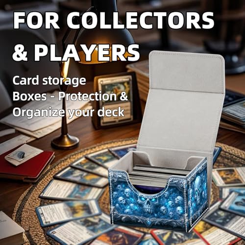 Trading Card Storage Box, Holds 100+ for MTG Cards, PU Leather with Magnetic Closure, Frost Skulls in Enchanted Frame Durable Deck Box for Magic the Gathering, Trading Card Games - color: Frost Skulls in Enchanted Frame