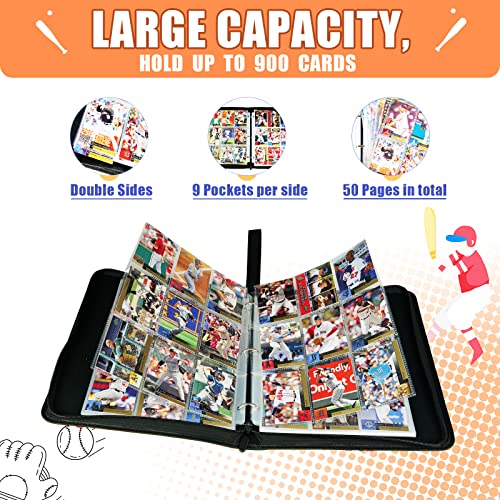 Baseball Gifts Cards Binder with Sleeves - 9 Pocket, Double Sided, 50 Removable Sleeves, Collectible 900 Cards - Zip Trading Card Collection/Collector Albums/Folder for MTG, TCG, Sport Cards - color: White - 900 Pockets