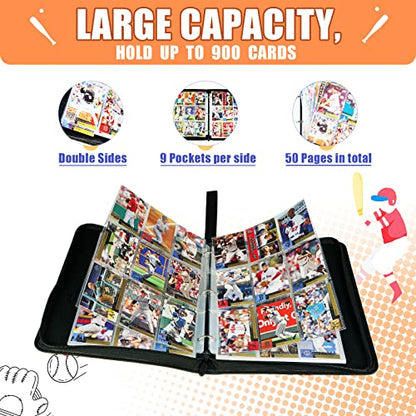 Baseball Gifts Cards Binder with Sleeves - 9 Pocket, Double Sided, 50 Removable Sleeves, Collectible 900 Cards - Zip Trading Card Collection/Collector Albums/Folder for MTG, TCG, Sport Cards - color: White - 900 Pockets