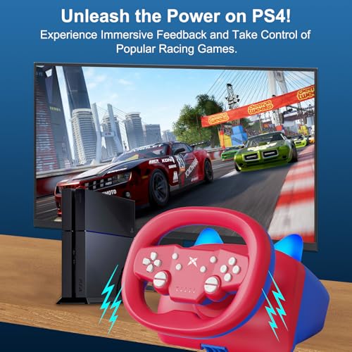 DOYO Gaming Steering Wheel with Pedals, 270° Wireless Racing Wheel | Steering Wheel for PC/Switch/PS4/PS3/IOS/Android Racing Games with Dual-Vibration Motors - Enhanced Mario Kart Eeperience - color: Red+Blue