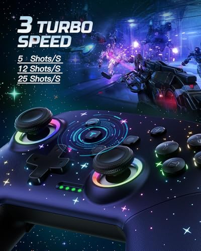 VOYEE Switch Controllers for Switch/Lite/OLED/PC Windows, RGB Star LED | Wireless Pro Controller, Programmable, One-key Pairing, Wake-up, Turbo, Vibration, 6-Axis Gyro Control, 10-15H Runtime