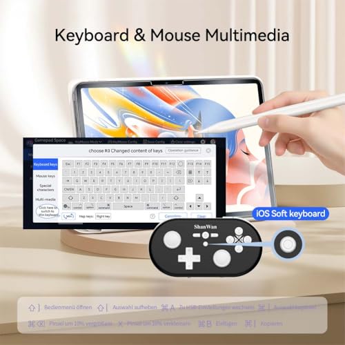 ShanWan Wireless Mini Controller for Switch, PC, iOS, Android, Supports Keyboard Mode for iPad Procreate (Black) - color: Black