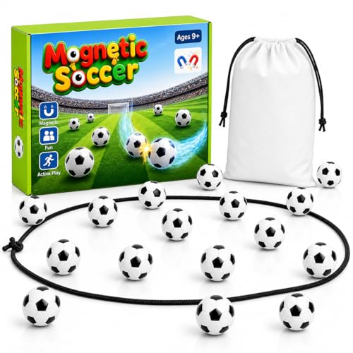 Soccer Magnetic Game with String, 20 Football-Shaped Stones, Strategy Puzzle Board Game for Kids and Adults, 2 Player Tabletop Game for Family Game Night, Travel, Camping, Parties