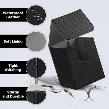 MTG Deck Box with 2 Dividers, Large Capacity Commander Deck Box Fits 100+ Double-Sleeved Cards, PU Leather Card Case Compatible with Magic Commander YuGiOh TCG CCG, Black - color: Black 01, size: Vertical, 100 Double-sleeved Cards