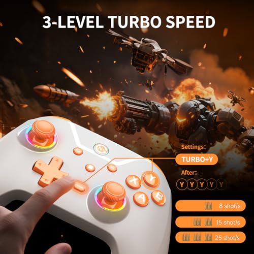 Bcofo Wireless Gaming Controller, PC Controller for PC/Switch/P3/iOS/Android with 4 Programing Buttons, Hall Effect Trigger, RGB Lighting,1000mAh Battery, Turbo, Dual Vibration, Screenshot, White