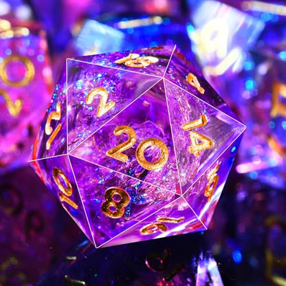 AUSTOR 7-Die DND Dice Set Sharp Edge Resin Dice Handmade Polyhedral Dice for Dungeons and Dragons RPG MTG Table Games（Peach & Blue - color: Peach & Blue