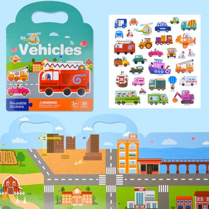 ASTARON 3 Pack Reusable 3D Puffy Sticker Book for Kids 3-6, Jelly Sticker Game Educational Sensory Learning Toy,Travel Stickers and Busy Book - style: Vehicle Animals Dinosaur
