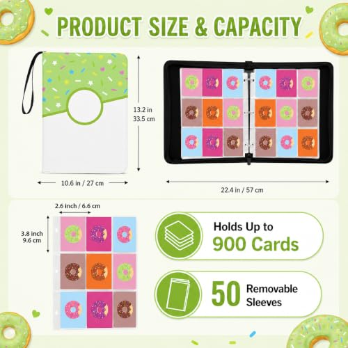 9 Pocket Card Binder 900 Card Holder Album, Green Donut Trading Cards Holder Zipper Binder for Girl Teen Collection (Green Donut, 900 Pocket) - color: Green Donut, size: 900 Pocket