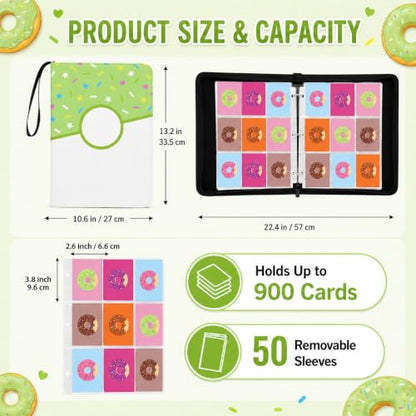 9 Pocket Card Binder 900 Card Holder Album, Green Donut Trading Cards Holder Zipper Binder for Girl Teen Collection (Green Donut, 900 Pocket) - color: Green Donut, size: 900 Pocket