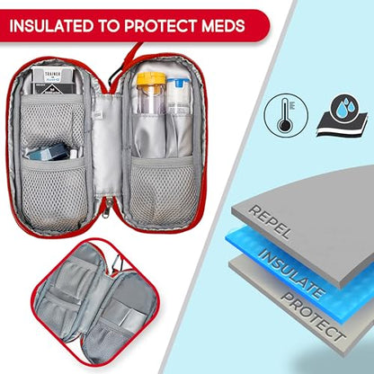 PracMedic Bags Epi Pens Carrying Case- Insulated Epipen Carry Case (Red) | Holds 2 Epi Pens, Auvi-Q or Neffy, Inhaler & Antihistamine. Medical Case for Allergy, Asthma & Diabetes Medicines - color: Red