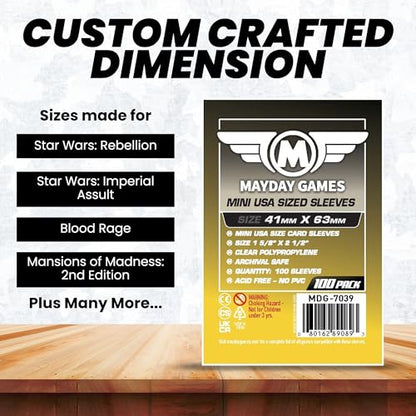 MayDay Games Mini USA Card Sleeves 41x63mm - Clear Polypropylene, 40 Micron, 400 Standard Board Game Card Sleeves- MDG-7039