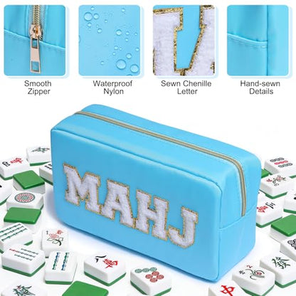 Mahjong Tile Bag Mahjong Bag with Zipper Travel Mahjong Carrying Case Storage Pouch Gifts for Mahjong Lovers Accessories - color: Blue -Mahj