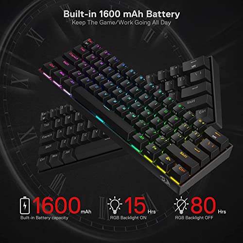 Redragon K530 Pro Draconic 60% Wireless RGB Mechanical Keyboard, BT/2.4Ghz/Wired 3-Mode 61 Keys Compact Gaming Keyboard w/Hot-Swap Socket, Free-Mod Plate Mounted PCB & Linear Red Switch - color: Black, size: Red Switch