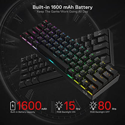 Redragon K530 Pro Draconic 60% Wireless RGB Mechanical Keyboard, BT/2.4Ghz/Wired 3-Mode 61 Keys Compact Gaming Keyboard w/Hot-Swap Socket, Free-Mod Plate Mounted PCB & Linear Red Switch - color: Black, size: Red Switch