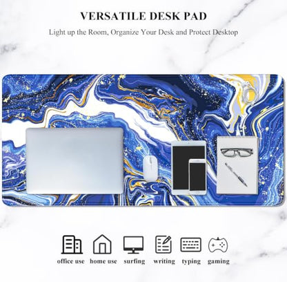 Auhoahsil Large Gaming Mouse Pad, Marble Theme XXL 35.4 x 15.7 in Desk Pad Stitched Non-Slip Rubber Long Computer Mousepad Thin Extended Full Size Desk Mat for Desktop Laptop Wireless Mice, Blue - color: 10 Navy Marble, size: 35.5L x 15.7W inches