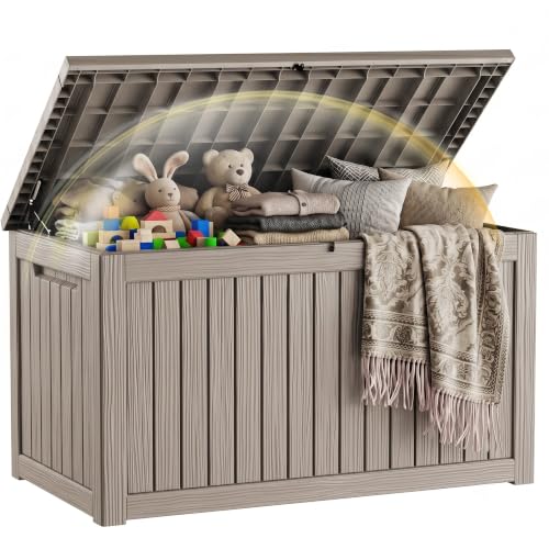 EFU Outdoor Storage Box 280 Gallon Deck Box, Waterproof Resin, Grey | (Indoor & Outdoor) Lockable UV Resistance Storage Bin, Storage Box for Outdoor, Patio Storage With Support Rod - color: Grey, size: 280 Gallon